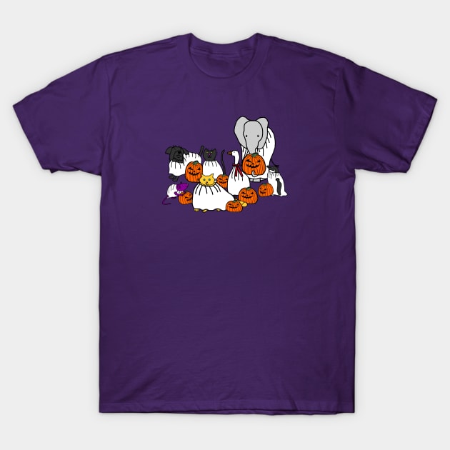 Cute Animals and Pumpkin Head Halloween Horror Costumes T-Shirt by ellenhenryart